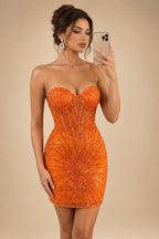Sequin Bodycon Strapless Short Homecoming Dresses with Corset & Ruched Waist (SHI24200411)