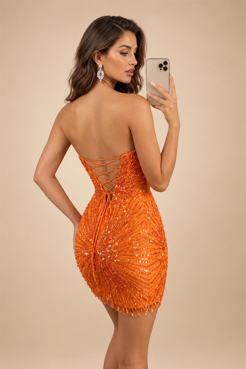 Sequin Bodycon Strapless Short Homecoming Dresses with Corset & Ruched Waist (SHI24200411)