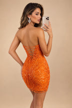 Sequin Bodycon Strapless Short Homecoming Dresses with Corset & Ruched Waist (SHI24200411)