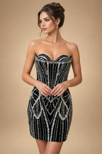 Sequin Bodycon Strapless Short Homecoming Dresses with Corset & Ruched Waist (SHI24200411)