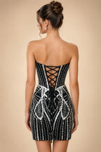 Sequin Bodycon Strapless Short Homecoming Dresses with Corset & Ruched Waist (SHI24200411)