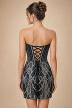 Sequin Bodycon Strapless Short Homecoming Dresses with Corset & Ruched Waist (SHI24200411)