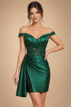 Satin Bodycon Off Shoulder Short Homecoming Dresses for Teens (SHI22370262)