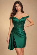 Satin Bodycon Off Shoulder Short Homecoming Dresses for Teens (SHI22370262)