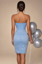 Satin Bodycon Strapless Short Homecoming Dresses with Corset Bodice & Sash (SHI22370318)