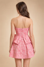 Jacquard A-Line/Princess Strapless Short Homecoming Dresses with Bow & Pearls (SHI22370324)