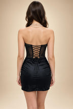 Sequin Bodycon Strapless Short Homecoming Dresses with Corset & Ruched Waist (SHI24200411)