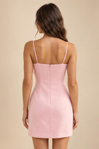 Satin Bodycon Spaghetti Straps Short Homecoming Dresses with Ruched Bodice (SHI22370321)