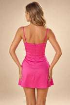 Satin A-Line/Princess Spaghetti Straps Short Homecoming Dresses with Ruched Waist (SHI22370238)
