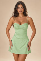 Satin A-Line/Princess Spaghetti Straps Short Homecoming Dresses with Ruched Waist (SHI22370238)