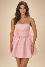 Jacquard A-Line/Princess Strapless Short Homecoming Dresses with Bow & Pearls (SHI22370324)