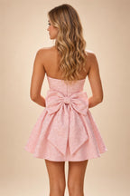 Jacquard A-Line/Princess Strapless Short Homecoming Dresses with Bow & Pearls (SHI22370324)