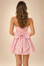 Jacquard A-Line/Princess Strapless Short Homecoming Dresses with Bow & Pearls (SHI22370324)
