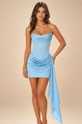 Satin Bodycon Strapless Short Homecoming Dresses with Corset Bodice & Sash (SHI22370318)