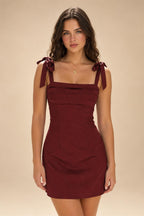 Satin Bodycon Spaghetti Straps Short Homecoming Dresses with Ruched Bodice (SHI22370321)