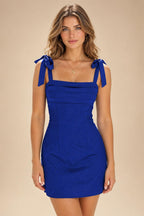 Satin Bodycon Spaghetti Straps Short Homecoming Dresses with Ruched Bodice (SHI22370321)