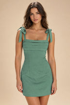 Satin Bodycon Spaghetti Straps Short Homecoming Dresses with Ruched Bodice (SHI22370321)