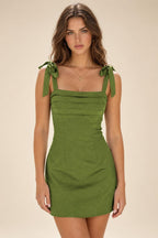 Satin Bodycon Spaghetti Straps Short Homecoming Dresses with Ruched Bodice (SHI22370321)