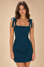 Satin Bodycon Spaghetti Straps Short Homecoming Dresses with Ruched Bodice (SHI22370321)