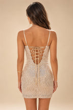 Sequin Bodycon Spaghetti Straps Short Homecoming Dresses with Ruched Bodice (SHI22370098)