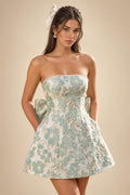 Jacquard A-Line/Princess Strapless Short Homecoming Dresses with Bow & Pearls (SHI22370324)