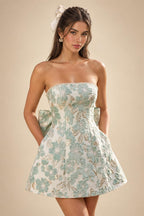 Jacquard A-Line/Princess Strapless Short Homecoming Dresses with Bow & Pearls (SHI22370324)