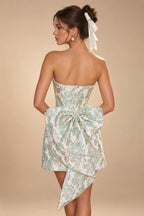 Jacquard A-Line/Princess Strapless Short Homecoming Dresses with Bow & Pearls (SHI22370324)