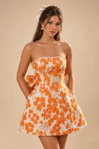 Jacquard A-Line/Princess Strapless Short Homecoming Dresses with Bow & Pearls (SHI22370324)
