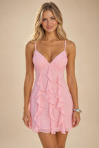 Satin A-Line/Princess Spaghetti Straps Short Homecoming Dresses with Ruched Waist (SHI22370238)