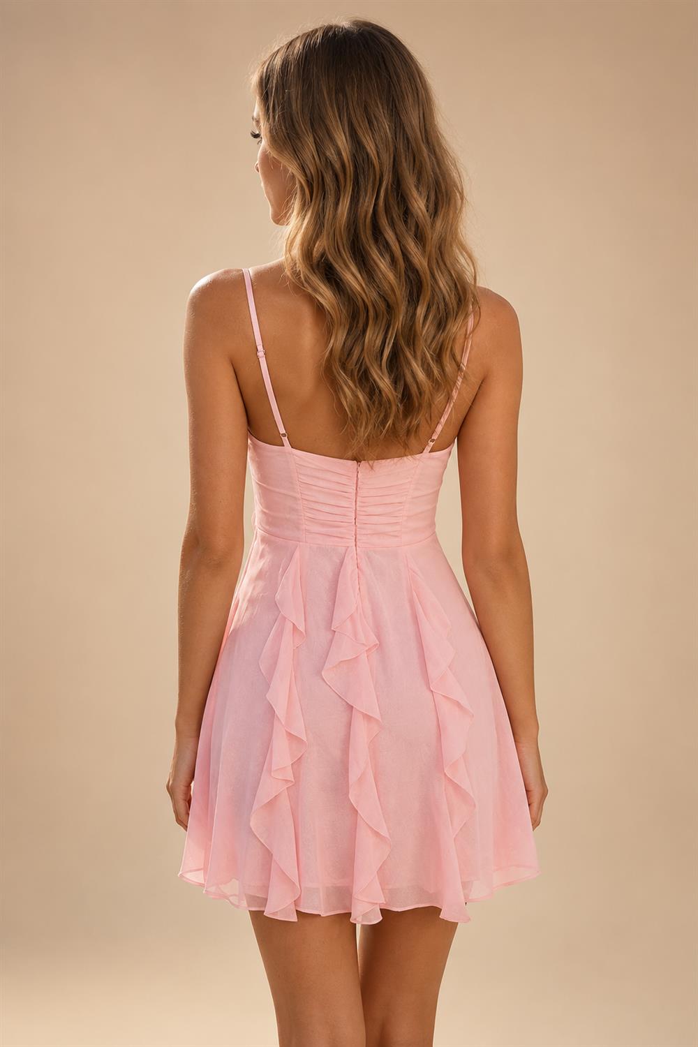 Satin A-Line/Princess Spaghetti Straps Short Homecoming Dresses with Ruched Waist (SHI22370238)