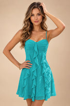 Chiffon A-Line/Princess Spaghetti Straps Mini Homecoming Dresses with Ruffles (SHI22370482)