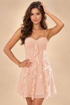 Chiffon A-Line/Princess Spaghetti Straps Mini Homecoming Dresses with Ruffles (SHI22370482)