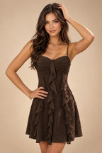 Chiffon A-Line/Princess Spaghetti Straps Mini Homecoming Dresses with Ruffles (SHI22370482)