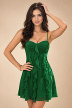 Chiffon A-Line/Princess Spaghetti Straps Mini Homecoming Dresses with Ruffles (SHI22370482)