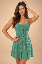 Chiffon A-Line/Princess Spaghetti Straps Mini Homecoming Dresses with Ruffles (SHI22370482)