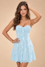 Chiffon A-Line/Princess Spaghetti Straps Mini Homecoming Dresses with Ruffles (SHI22370482)