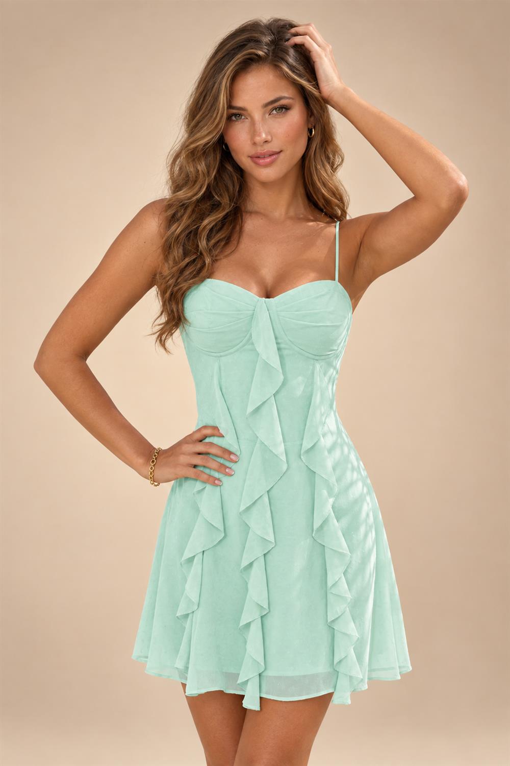 Chiffon A-Line/Princess Spaghetti Straps Mini Homecoming Dresses with Ruffles (SHI22370482)