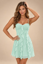 Chiffon A-Line/Princess Spaghetti Straps Mini Homecoming Dresses with Ruffles (SHI22370482)