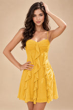 Chiffon A-Line/Princess Spaghetti Straps Mini Homecoming Dresses with Ruffles (SHI22370482)