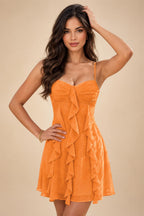 Chiffon A-Line/Princess Spaghetti Straps Mini Homecoming Dresses with Ruffles (SHI22370482)