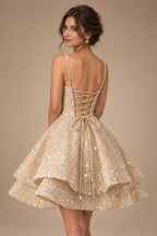 A-Line/Princess Mini Sparkly Sequin Tiered Homecoming Dresses with Spaghetti Straps (SHI22370561)