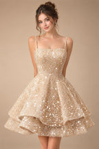 A-Line/Princess Mini Sparkly Sequin Tiered Homecoming Dresses with Spaghetti Straps (SHI22370561)