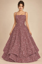 A-Line/Princess Mini Sparkly Sequin Tiered Homecoming Dresses with Spaghetti Straps (SHI22370561)
