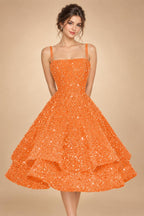 A-Line/Princess Mini Sparkly Sequin Tiered Homecoming Dresses with Spaghetti Straps (SHI22370561)