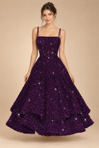 A-Line/Princess Mini Sparkly Sequin Tiered Homecoming Dresses with Spaghetti Straps (SHI22370561)