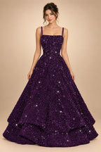 A-Line/Princess Mini Sparkly Sequin Tiered Homecoming Dresses with Spaghetti Straps (SHI22370561)