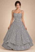 A-Line/Princess Mini Sparkly Sequin Tiered Homecoming Dresses with Spaghetti Straps (SHI22370561)