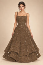 A-Line/Princess Mini Sparkly Sequin Tiered Homecoming Dresses with Spaghetti Straps (SHI22370561)