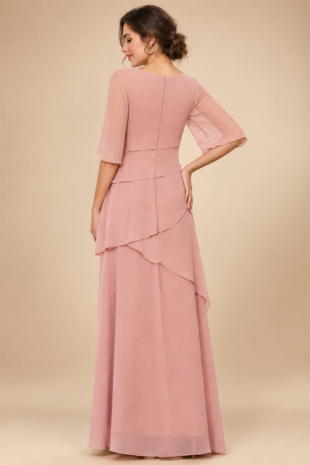 A-Line Floor-Length Chiffon Cape Sleeves Mother of the Bride & Groom Dresses with Tiered Ruffles (SHI22500723)