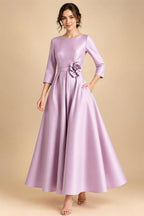 A-Line/Princess Scoop Neck Satin Tea-Length Mother of the Bride Dresses with Pockets (SHI22500122)